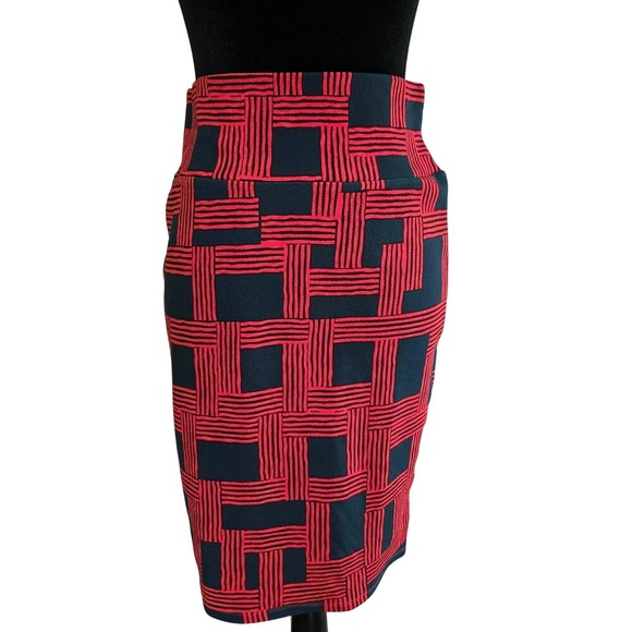 LuLaRoe Dresses & Skirts - LuLaRoe Cassie‎ Pencil Skirt S Red Black Geometric Basketweave Knit High Waist